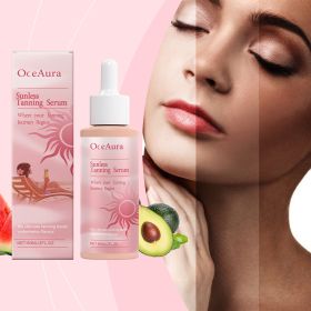 Watermelon Scent Sunless Tanning Serum Hydrating Avocado Infused Self Bronzing Liquid Streak-Free Natural Dark Tan Dropper Body Tanner for Beach