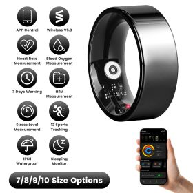 Smart Ring Health Tracker Fitness/Sleep/Stress/HRV Tracker with Charging Case Magnetic Charging Cable for Women & Men Compatible with iOS & Andro (size: Black_8)