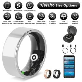 Smart Ring Health Tracker Fitness/Sleep/Stress/HRV Tracker with Charging Case Magnetic Charging Cable for Women & Men Compatible with iOS & Andro (size: Silver_7)